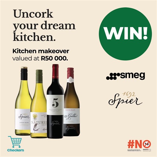 Upgrade your wine game and your kitchen with Spier Wine Farm 🍷👨‍🍳🔨 Buy Spier wine in-store or online on www.liquorshop.co.za and you’ll stand a chance to win a R50 000 kitchen makeover from Smeg. View deals: https://bit.ly/3KLgpVg Valid until 2 June 2023. T&Cs apply. Not for persons under 18 #DrinkResponsibly | Checkers