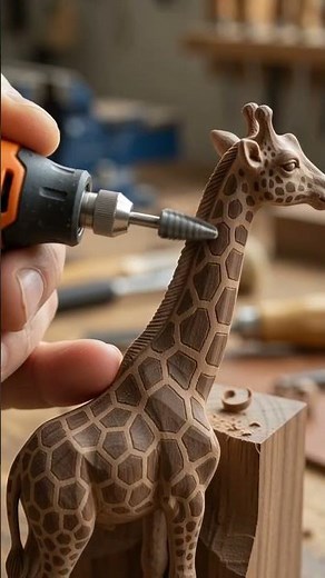 The Most Satisfying Mini Rotary Tool Giraffe Wood Carving You'll Ever See | ASMR Woodworking #Shorts