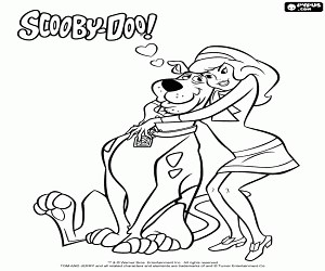 Daphne's hug to Scooby-Doo coloring page printable game