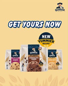 176 reactions | Chocolate chips, raisins or honey nuts? Whatever your favourite variant, Quaker Oat Cookies are bound to give you the same #DeliciouslyOatsome satisfaction in every bite! So go ahead, take goodness on the go with a tastier new formulation with Oats as the #1 ingredient and less than 41Kcal per cookie only from #QuakerMalaysia! Get yours now! LazMall: https://bit.ly/3LhkfGt ShopeeMall: https://bit.ly/3LgR5an | Quaker Malaysia | Facebook