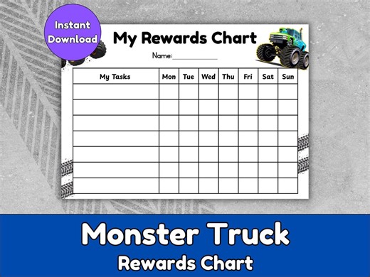 Monster Truck Rewards Chart | Behaviour Chart for Kids (instant Download PDF) - Etsy