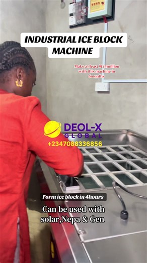 Looking to start a profitable business with steady daily demand? This Commercial Ice Block Making Machine produces solid, clean ice blocks in just 4 hours per cycle, built for serious production. Designed for business owners who want consistent output and reliable performance. Power flexibility: Works with Solar Works with NEPA Works with Generator High production capacity. Industrial grade components. Suitable for daily commercial supply. Send a message now for full specifications, capacity opt