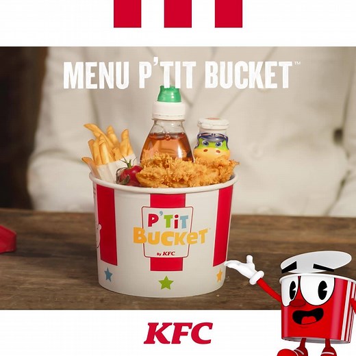 Tadaam ! Bucky vous présente le menu P’tit Bucket 😊 : un généreux menu enfant avec du délicieux poulet, et toujours une surprise à collectionner ! | KFC
