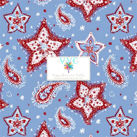 Preppy Americana Paisley, 1 Seamless Pattern, Red White Blue Patriotic Floral, Summer Fabric Design, USA Inspired Print - Etsy