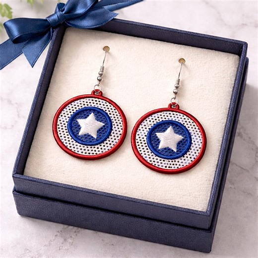 FSL Earrings - Machine Embroidery Design - Captain America Shield Lace Earrings - 250th Anniversary Jewelry - Instant Download. - Etsy