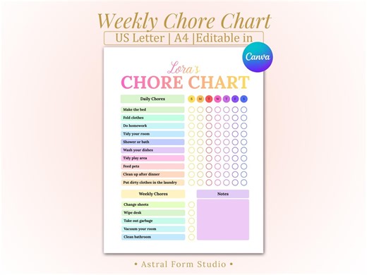Editable Weekly Chore Chart | Kids, Teens, Tweens, Pre-teens, Daily & Weekly Checklists | Household Chore Schedule for Families | 2 Sizes - Etsy