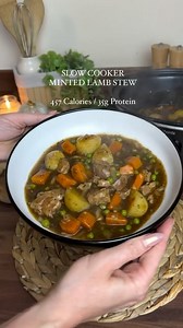 TOP 5 RECREATED RECIPES OF 2024! #5 Slow Cooker Minted Lamb Stew 🥘 Nutrition ⬇️ Per serving Calories- 457 Fat - 19g Carbs - 36g Protein - 37g Ingredients ⬇️ Serves 4 400g Diced Shoulder of Lamb 1x Onion, Diced 1x Tsp Lazy Chopped Garlic 400g Baby Potatoes, Chopped 3x Carrots, Chopped 700ml Vegetable Stock 2x Thyme Sprigs, Fresh 3x Tbsp Mint Sauce 1x Tbsp Worcester Sauce Handful, Frozen Pea 2x Tbsp Lamb Gravy Granules Black Pepper, To Taste Frylight 1 Cal Cooking Spray Method ⬇️ Bring a large pa