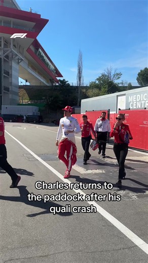 Charles Leclerc Barcelona qualifying crash — return to paddock