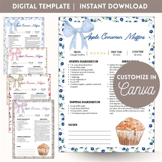 Custom Recipe Page for Printable Cookbook | Custom Cookbook for Editable Recipe Template | Canva Recipe Card for Homemade Family Cookbook - Etsy