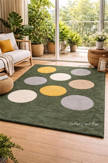 Hand Tufted Wool Rug, Modern Green Circle Scandinavian Carpet, Living Room Contemporary Home - Etsy