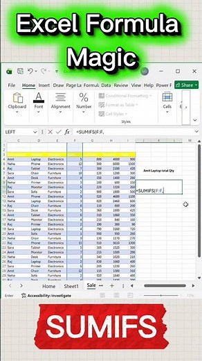 🔥 Excel Advanced SUMIFS Formula Tutorial | Multiple Criteria Made Easy#shorts#excelformula