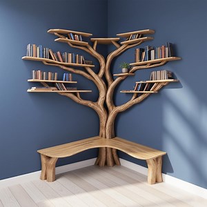 Corner Bookcase Tree Branch Wall Shelf Solid Wood Driftwood Shelving Floating Bookshelf Real Wood Furniture - Etsy