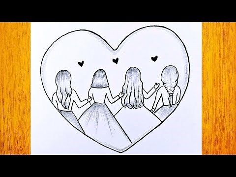 Cómo dibujar 4 mejores amigas / Dibujos a lápiz para principiantes paso a paso