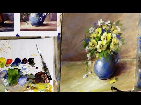 Painting a Vase of Blossoms with Acrylics- Beginning Lessons