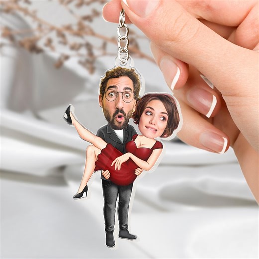 Custom Couple Photo Acrylic Keychain, Funny Caricature 2D Flat Key Ring, Personalized Romantic Gift - Etsy