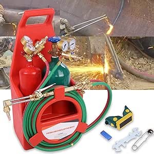 Portable Oxy Acetylene Torch Kit, Brass Nozzle Welding Cutting Torch Kit with Cutting Torch & Nozzle, Gauge, Propane Oxygen TorchKit Gas Welding Torch Red