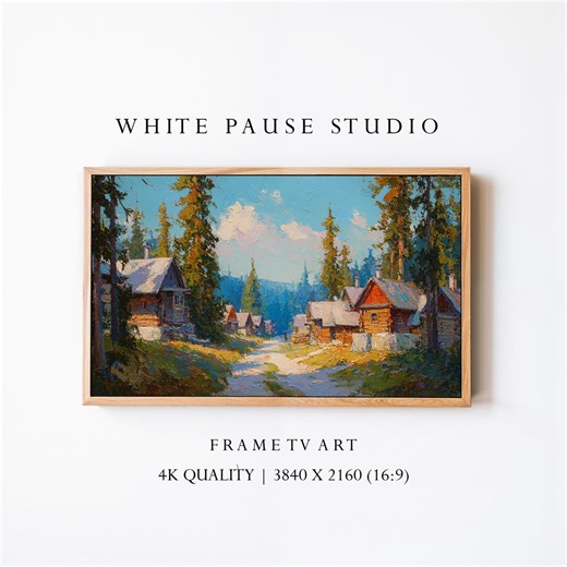 Impressionist Oil Painting Village for Samsung Frame TV Art 4K Digital Desktop Wallpaper
