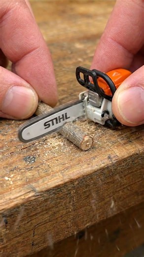 Tiny STIHL Chainsaw Actually Cuts Wood! 😳 #tools #powertools #woodworkingtools