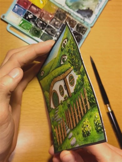 LOTR Hobbit House watercolour painting reveal.