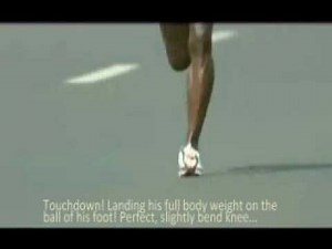 Slow motion of foot landing in marathon