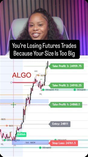 Bri Hollis | Full Time Options & Futures Day Trader on Instagram: "Most traders jump straight into mini contracts on Nasdaq or Gold and wonder why every trade feels stressful. The issue isn’t the trading strategy or the market. It’s position sizing and execution. Trading micros gives better control of futures position sizing and makes it easier to hold trades through normal pullbacks. With smaller size, market structure is clearer, supply and demand zones respect better, and stop loss placement 
