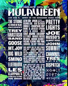 The Southeast's premier camping festival is back this October 26-29. We're celebrating 10 years of Hulaween with Pretty Lights, The String Cheese Incident, Mt. Joy, Elderbrook, and many more. Remaining passes are on sale now, but going fast. Join the HulaFam and lock in your passes before it's too late 🔮✨ | Suwannee Hulaween