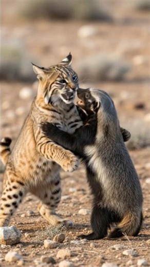 Bobcat VS. Honey badger #ai #wildlife #animals #animalfight #animalbattle #bobcat #Honeybadger