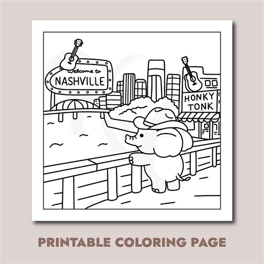 Cozy Nashville Coloring Page Printable, Cute Animal Country Coloring Sheet, Instant Digital Download PDF - Etsy