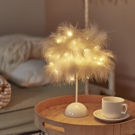 SuoKom Feather Table Lamp Bedside Lamp Night Light Battery Operated Led Table Lamp for Bedroom Living Room Party Wedding Centerpiece Christmas Valentine's Day Decor - Walmart.ca