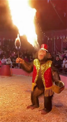 Shock Moment: Chimpanzee Performs Fire-Breathing Stunt and Wows the Crowd!