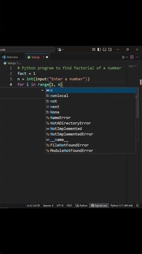Program to find factorial of a Number #python #coding #learntocode #programming #techcommunity