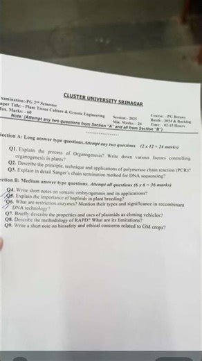 plant tissue culture and genetic engineering (Botany ) pg 2nd sem batch 2024 #CUS