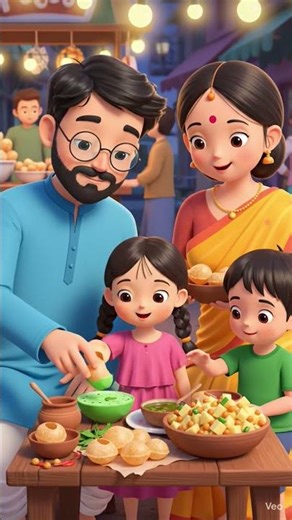 Cozy Ghibli Style Indian Family Pani Puri Challenge 🌶️ | Street Food Animation #shorts #shorts