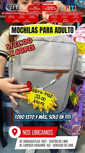 MOCHILAS PARA ADULTO EN VARIEDAD DE COLORES CON CIERRES REFORZADOS Y DE BUENA CALIDAD. SOLO EN TITI🐵🔥📦 🎒🥰🫶🏻💵🔥📦🎒 Visitanos: 📍Jr Andahuaylas 1057 - Centro de Lima 📍Jr Lorenzo de Vidaurre 162 - Cercado de Lima #fyp #fyp viral #Perú #paratipage #verano | Titi Meryli