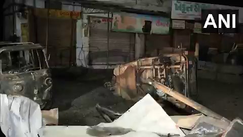 #WATCH | Ahmedabad | Aftermath of the violence that erupted after a man was murdered in a fight triggered by a motorcycle accident in Dhandhuka, Gujarat's Ahmedabad district.