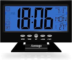 Aomago Digital Alarm Clock Battery Operated for Kitchen, Desk Clock Office LCD Large Display with Temperature Backlight, Snooze-Easy to Use for Kids, Teens, Seniors