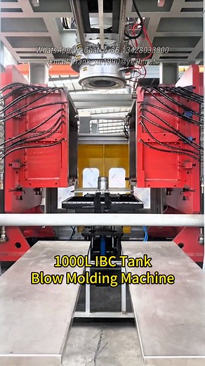 This is lBC tank was making. 1000L IBC Tank Blow Molding Machine. IBC machine full production line includes: IBC tank blow molding machine, IBC cage welding machine, IBC Cage Frame Production Line, Vertical Double Station IBC Frame Bending Machine, IBC Cage Frame Locking Machine, IBC Cage Frame Hole Making and Punching Machine, IBC steel bottom pallet welding machine, Full Automatic IBC Tank Detection Line, The full IBC production line requires only 9 workers, achieving highly automated producti