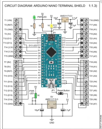 Arduino Nano Terminal Shield Circuit Diagram#Arduino #ArduinoNano #diyelectronics #electronics