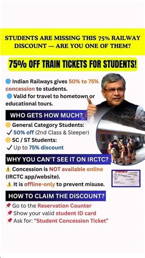 IRCTC discount for Student #irctc #investmenttips #railway #trainticket #trainbooking