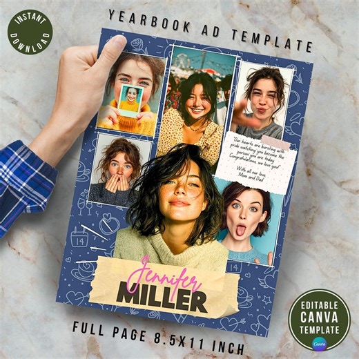 Senior Yearbook Ad Template - Full Page | Photo Collage & Message | Canva Editable SS062 - Etsy