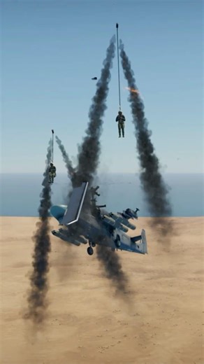 Ejecting Pilot Escapes Destruction Of Burning Attack Helicopter.