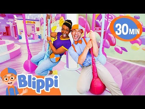 Blippi and Meekah Swing at Candyland Indoor Playground! Color Videos for Kids