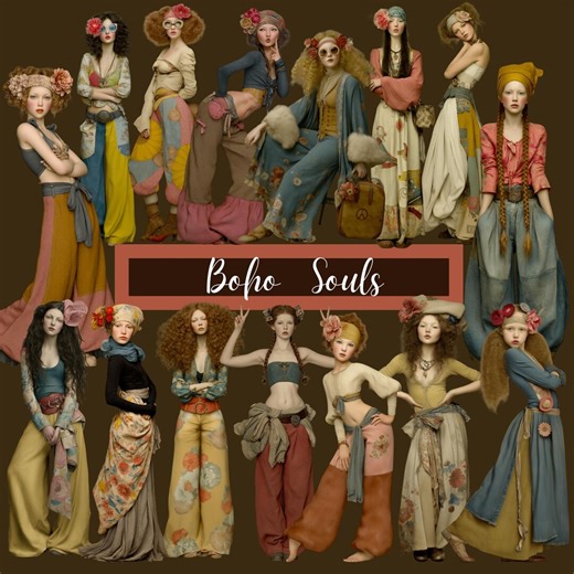 Boho Hippie Clipart: Junk Journal PNG Images (digital Download - Etsy Canada