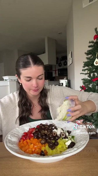 dense bean salad!👏🏼✨ ingredients: 1 can chickpeas(rinsed) 1 can black beans(rinsed) 1 can cannellini beans(rinsed) 1 cup diced cucumber 1 cup diced bell pepper 1/2 cup chopped red onion 1 cup sliced cherry tomatoes 1/2 cup banana peppers 1 cup sliced black olives feta cheese crumbles fresh cilantro fresh parsley dressing: 1/2 cup extra virgin olive oil 1/2 cup white wine vinegar 1/4 cup fresh lemon juice tsp Dijon mustard tsp honey tsp salt tsp black pepper tsp onion powder tsp garlic powder t