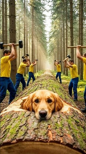 Rescue Dog From Giant Tree Log! #humanity #animals #dog #funny