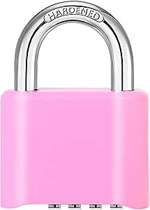 DELSWIN 4-Digit Combination Lock Outdoor Padlock - Heavy Duty Locker Lock with Hardened Steel Shackle, Waterproof Combo Lock for Gym Locker, Hasp Storage, Shed, Fence, Gate (Pink,1Pcs)