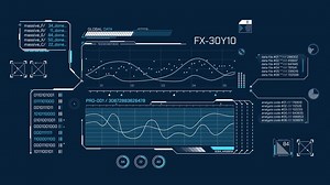 High-tech interface for data processing with animated HUD elements