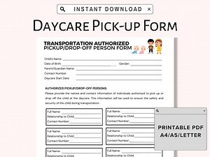 Daycare Pick-up Form, Child Care Center Child Authorized Pick-up Printable Form, Perfect for Daycare Providers, Preschools, in Home Daycares - Etsy