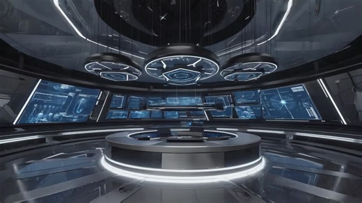 Futuristic Sci-Fi Control Room with Multiple Data Screens | Premium Stock Video Footage