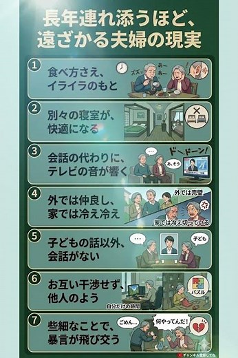 長年連れ添うほど遠ざかる、夫婦の現実 7選 #夫婦関係 #シニアの共感 #結婚生活